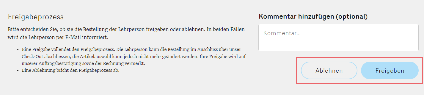 Ablehnen oder freigeben